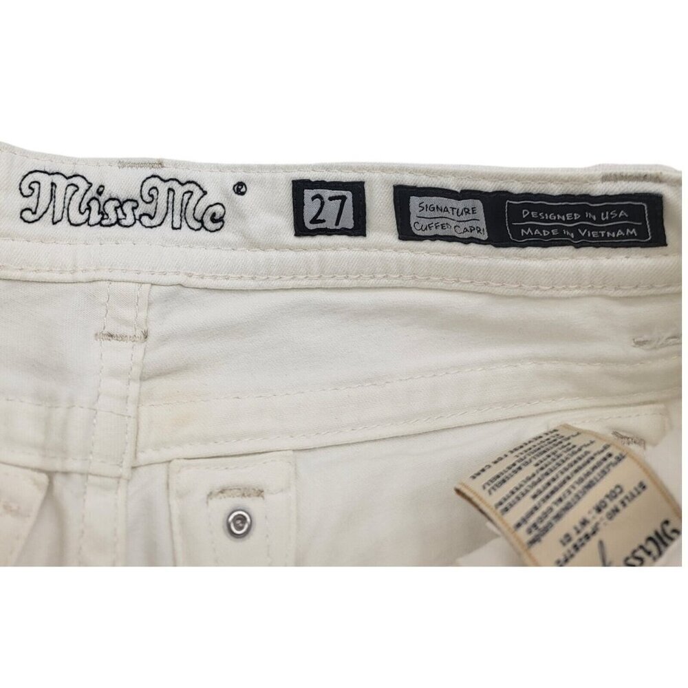 Miss Me Jean Women 27 Signature Cuff Capri Western Blue Denim Boho Bling Y2K - Picture 8 of 10